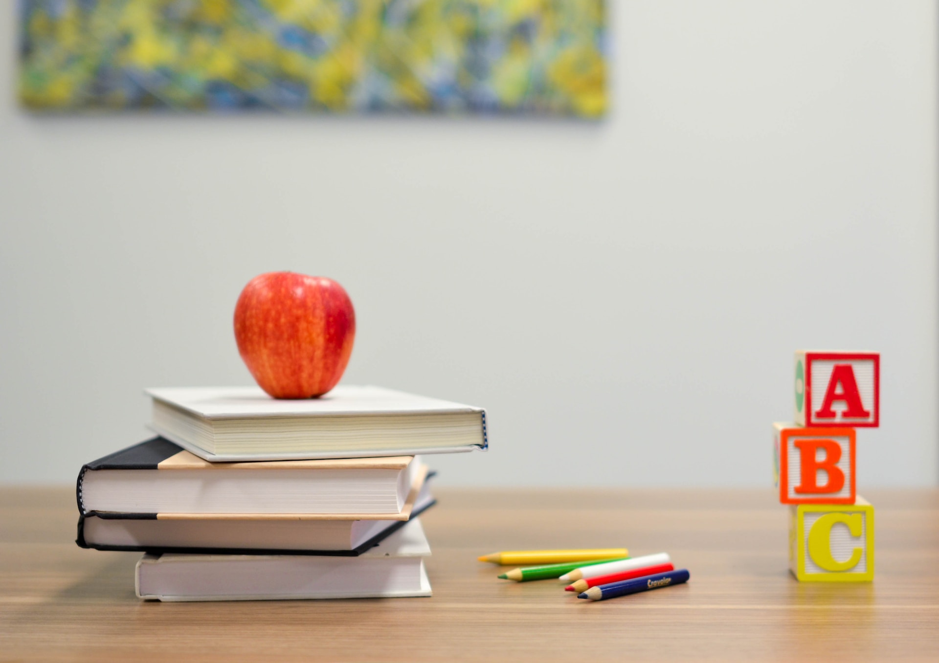 school books and building blocks